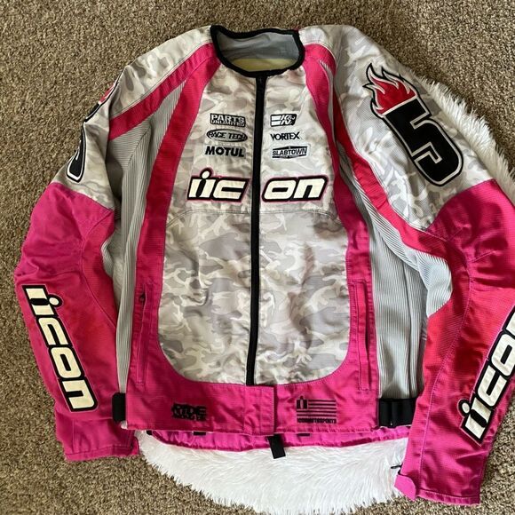 Icon Motorcycle Jacket Pink Padded Number 5 Womens Size XXL - Picture 2 of 16